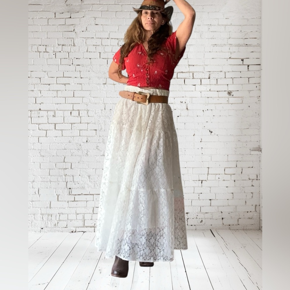 Vintage Carefree Cottage Core  Lined  &  Long Maxi Skirt  Boho L Belt Not Includ